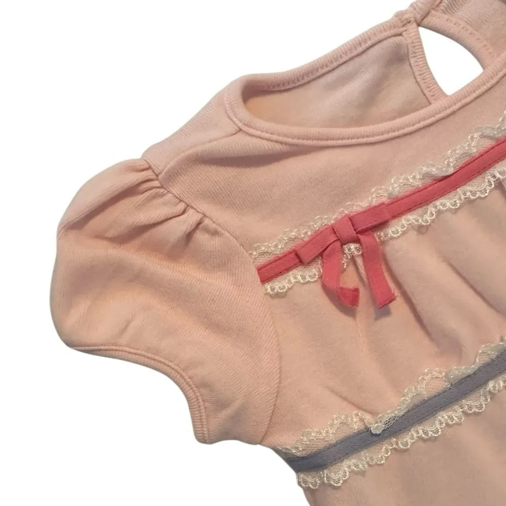 NWT Gymboree Vintage Spring Top Pink Puff Sleeves Bows Lace Girls Size 18-24M